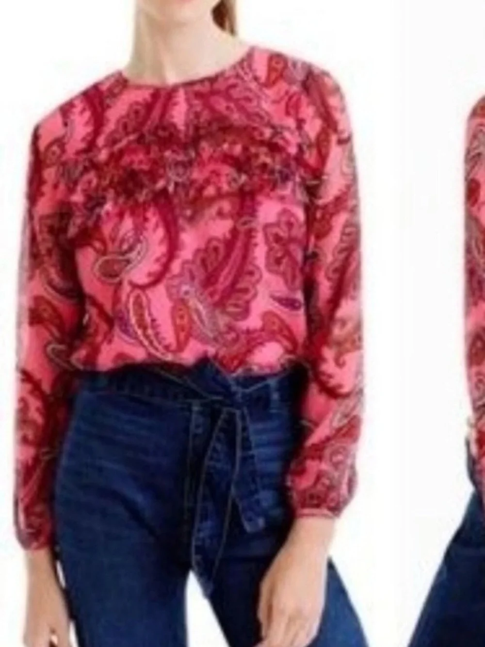 J.Crew Paisley Ruffle Top‎ Blouse  Sheer Silk Size 00 Pink